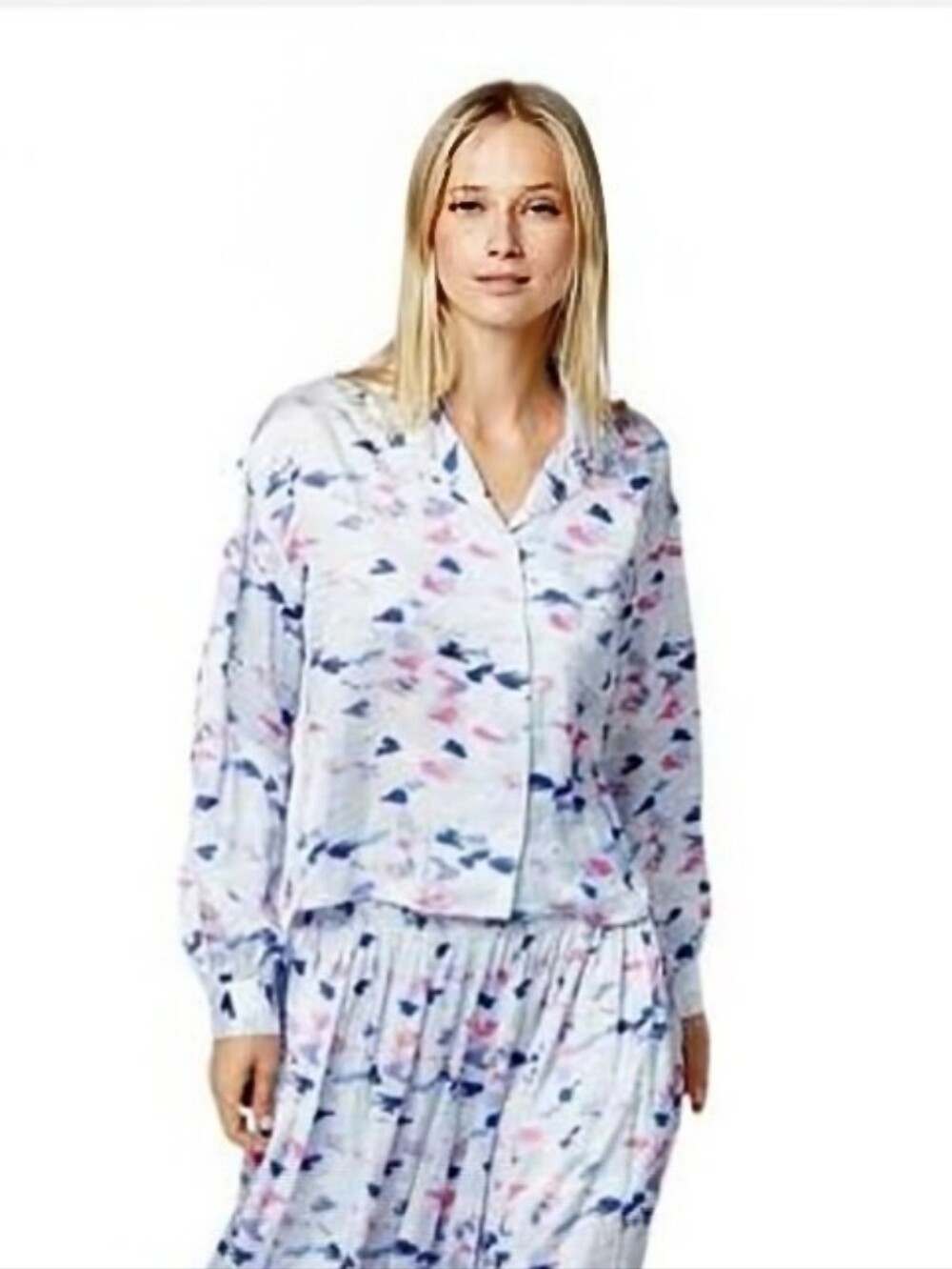 Kerri Rosenthal Sherri Shirt Brushstrokes Blue Skies Multi Pink Luxe Silky M